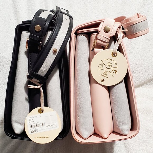 Matmazel "THENA" Shoulder Bag- Pink & Black- 24" Shoulder Strap- 4 Compartments - Picture 6 of 15